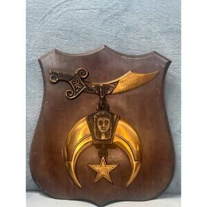 Vintage Large Masonic Shriners Brass Crescent Scimitar Star Emblem Mystic Shrine